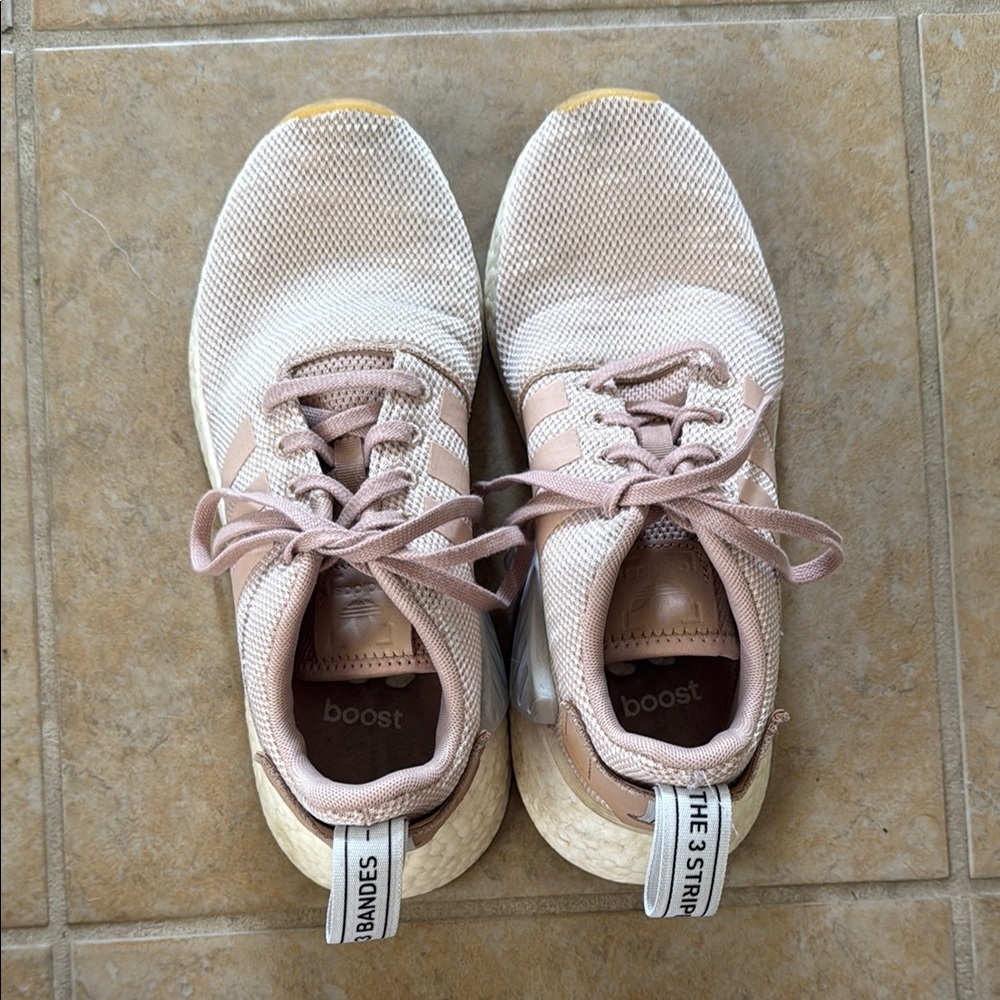 Adidas Blush and Cream NMDs running shoes